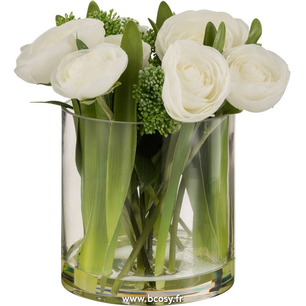 J-Line Renoncule+Vase Plastique Verre Blanc-Vert Large L24xB24xH24 Jline  12483 by Jolipa 12483 <span style=