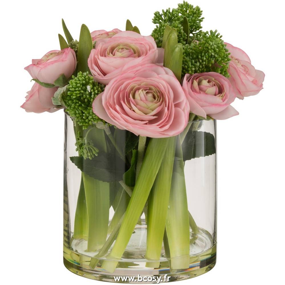 J-Line Renoncule Dans Vase Plastique Verre Rose-Vert Large L24xB24xH24  Jline 12499 by Jolipa 12499 <span style=