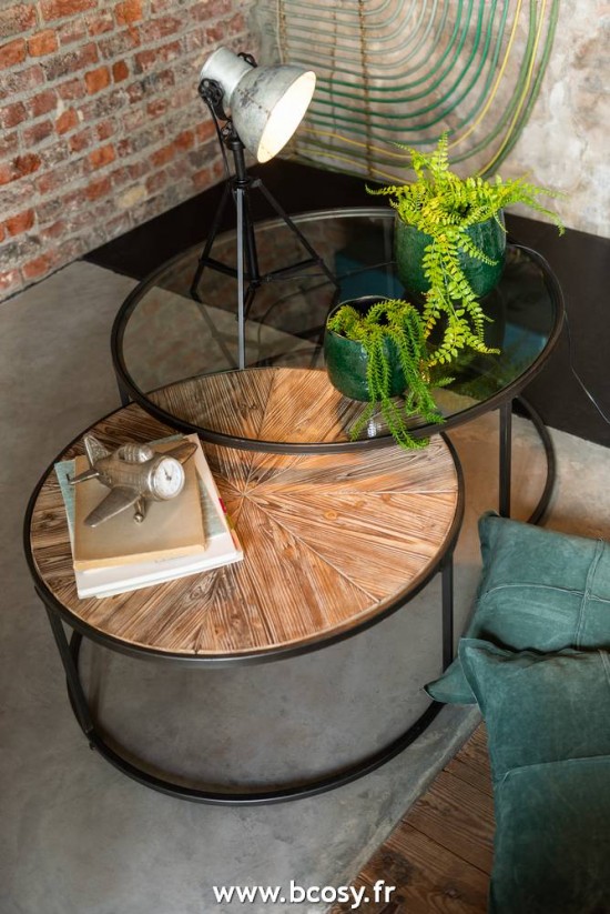 J-Line Set 2 Tavoli Da Salotto Rotondo Metallo Nero