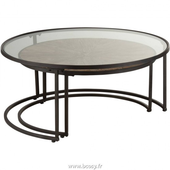 J-Line tables de salon basse Jolipa Jline Set De 2 Tables Gigognes Rondes Metal Noir