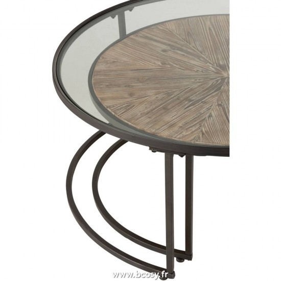 J-Line tables de salon basse Set De 2 Tables Gigognes Rondes Metal Noir