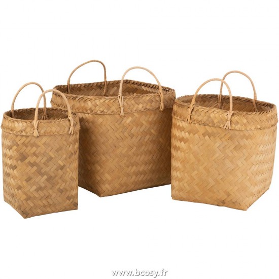 J-Line paniers de rangement Jolipa J Line Jline Set De 3 Panier Carre Rotin Naturel