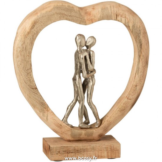 J-Line couples paires statuettes Jolipa J Line Jline Personnage Couple Bois De Manguier Aluminium Naturel Argent