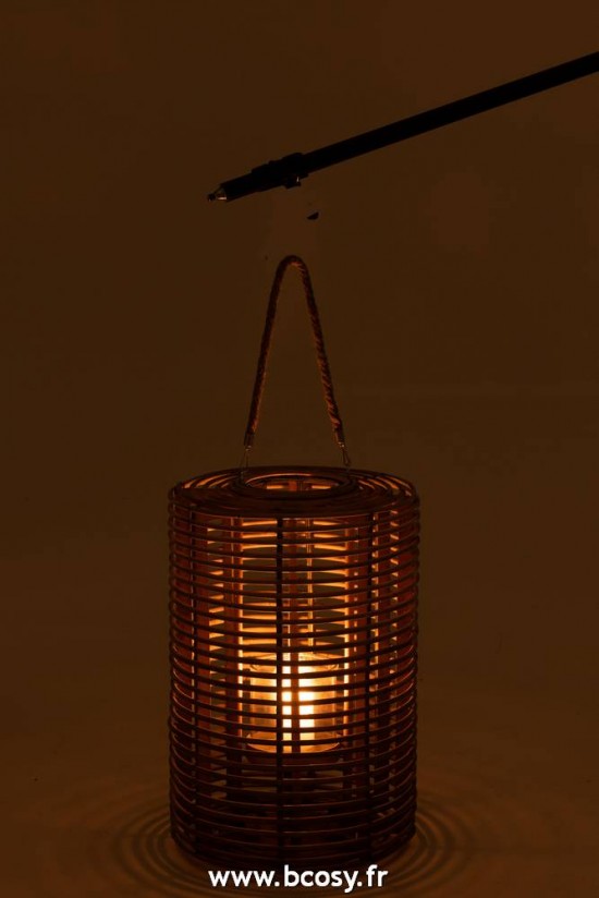 J-Line J Line lanternes photophores Jolipa Lanterne Ronde Longue Rotin Naturel Clair.