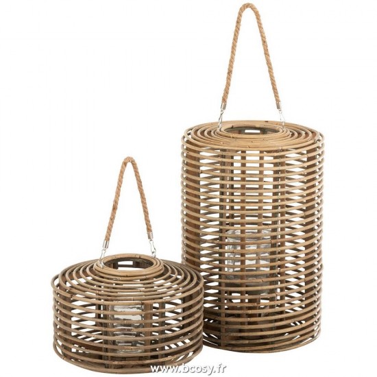 Jolipa Lanterne Ronde Longue Rotin Naturel Clair.