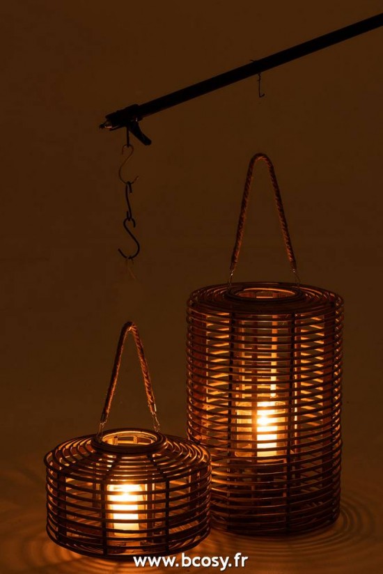 J-Line J Line lanternes photophores Lanterne Ronde Longue Rotin Naturel Clair.