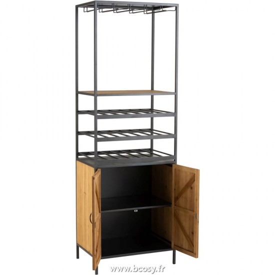 J-Line Armadio Bottiglie Vino + Bicchieri Metallo/Legno Naturale