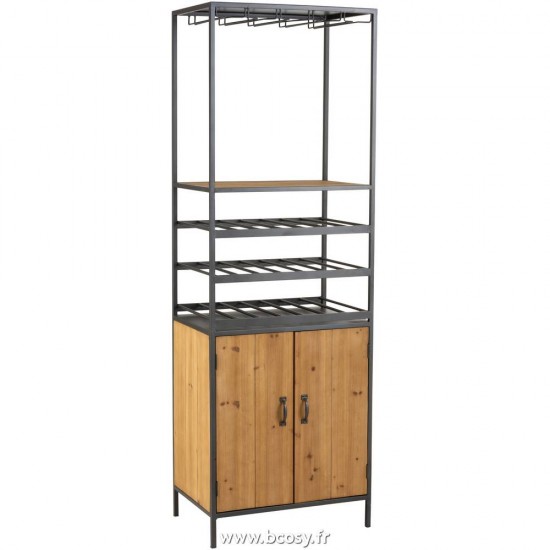 J Line Armoire Pour Bouteilles+Verres A Vin Metal Bois Naturel 180 Jline 1130 by Jolipa 1130