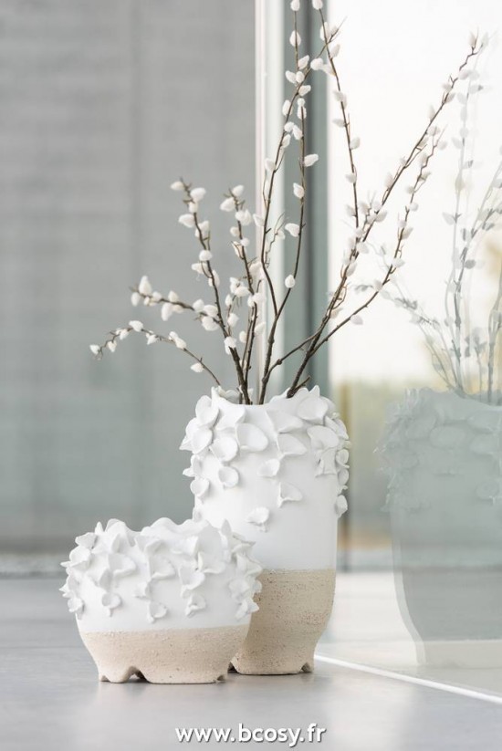 Jolipa Jline Cache Pot Anemone Ceramique Blanc Beige