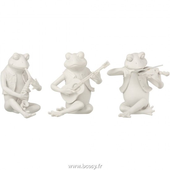 J-Line grenouilles statuettes Jolipa J Line Jline Grenouille Musique Assise Resine Blanc Large Assortiment De 3