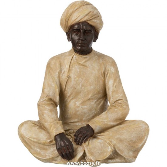 J-Line Figurines personnalités ethniques Jolipa J Line Jline Personnage Indien Assis Resine Beige Marron Large