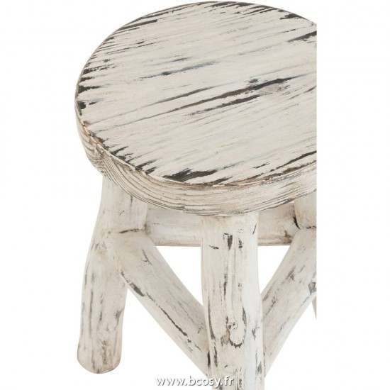 J-Line tabourets ronds Jolipa Jline Tabouret Ibiza Rond Bois Blanc Delave