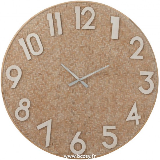 J-Line horloges murales Jolipa J Line Jline Horloge Rotin Rond White Wash Naturel Blanc Large