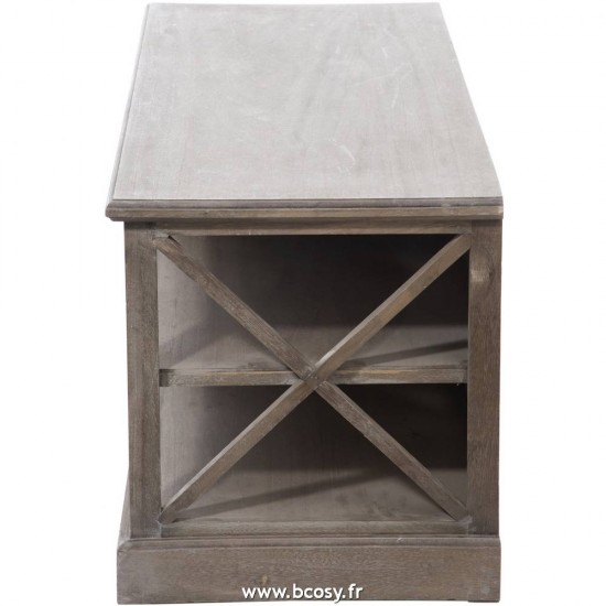 J-Line Meuble Télé 2 Paniers Bois 120X49X51Cm J line armoire tele de style rustique J Line armoires meubles tele tv de television télévision Armoire Tele 2Panier Bs Grey W