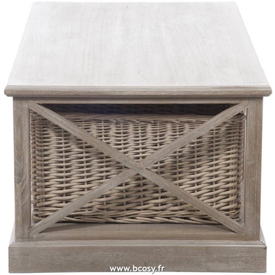 J-Line table salon rectangulaire 2 plateaux panier bois naturel 120x69x5cm table basse avec panier de style rustique J Line tables de salon basse Jolipa Jline Table Salon Rct 2Pl Panier Bs Grey W