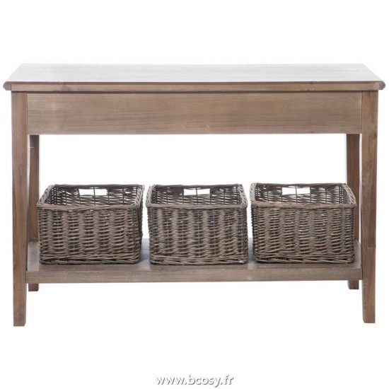 J-Line console 2 tiroirs 3 paniers bois grey 120x40x79cm Console avec 2 tiroirs et 3 paniers, J Line tables de drapier murales Console 2Tir 3Pan Bs Grey W