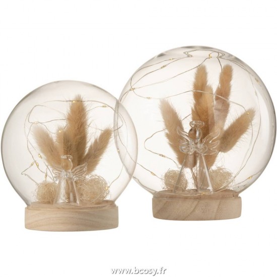 Jolipa J Line Jline Cloche Boule Led Ange Verre Bois Naturel Large