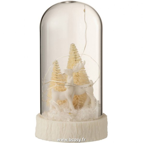 J Line Cloche Haute Led Cerfs Verre Resine Blanc Small L9xB9xH17 cm Jline 15140 by Jolipa 15140