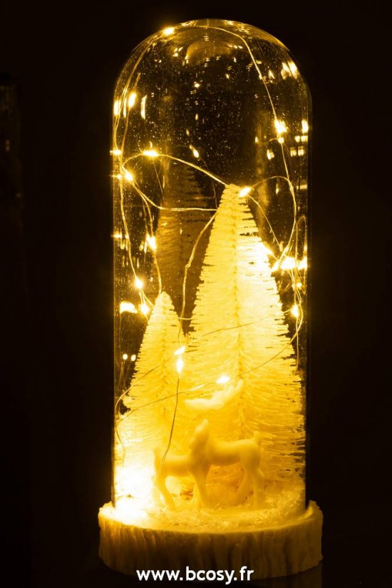 J-Line cloches cuvecles clochettes en verre statuettes Jolipa J Line Jline Cloche Haute Led Cerfs Verre Resine Blanc Large