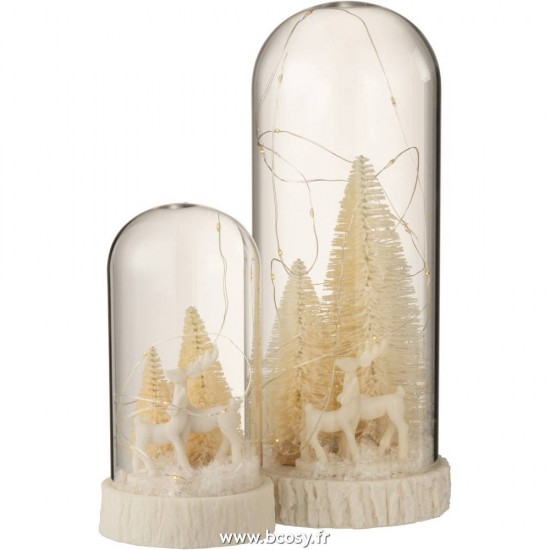 Jolipa J Line Jline Cloche Haute Led Cerfs Verre Resine Blanc Large