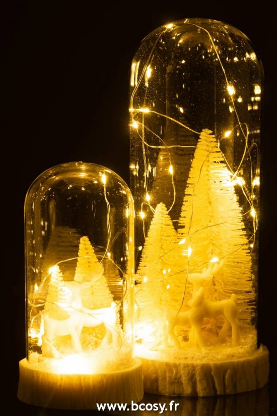 J-Line cloches cuvecles clochettes en verre statuettes J Line Cloche Haute Led Cerfs Verre Resine Blanc Large