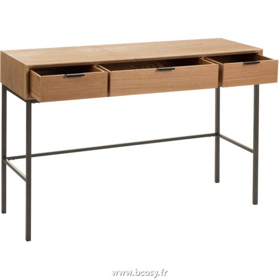 J-Line Consola 3 Cajones Madera/Metal Natural
