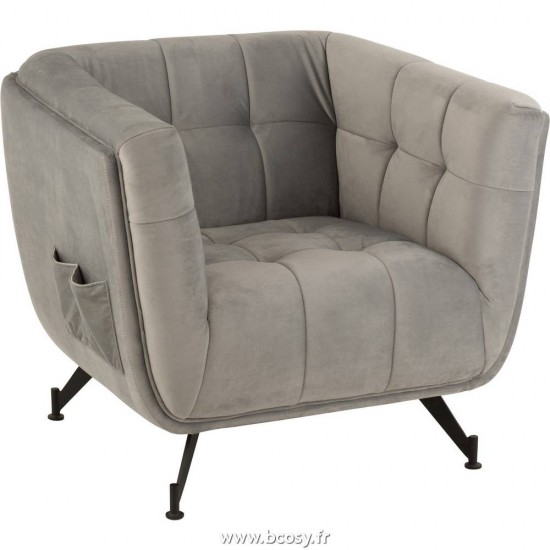 J Line Siege Lounge 1 Personne Textile Bois Metal Gris Clair L94xB83xH81 cm Jline 15405 by Jolipa 15405
