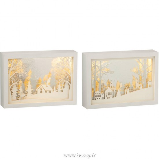 J Line Cadre Bas 3 Parties Led Hiver Pvc Verre Argent L30xB7xH22 cm Jline 15422 by Jolipa 15422 Assortiment de 2 pcs