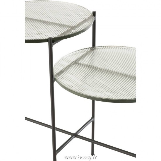 J-Line tables d appoint bouts de canapé Jolipa J Line Jline Table Gigogne 2 Niveaux Ronde Verre Metal Transparent Noir
