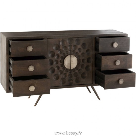 Jolipa Armadio Basso Etnico 2 Porte + 6 Cassetti Legno Mango Marrone