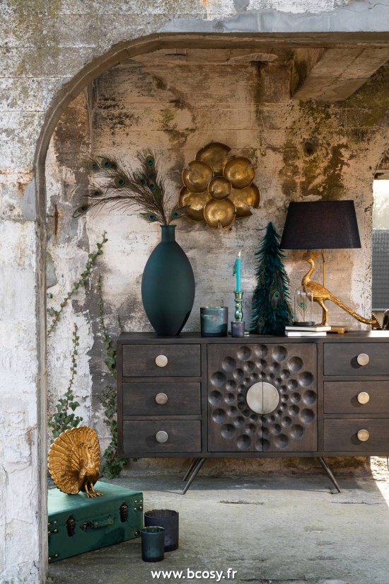 Jolipa Armario Bajo Étnico 2 Puertas+6 Cajones Madera De Mango Marrón