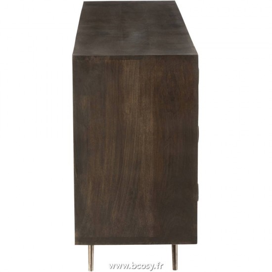 J-Line bahuts Jolipa J Line Jline Armoire Basse Ethnique 2 Portes 6 Tiroirs Bois De Manguier Marron