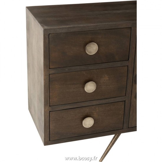 J-Line bahuts J Line Armoire Basse Ethnique 2 Portes 6 Tiroirs Bois De Manguier Marron