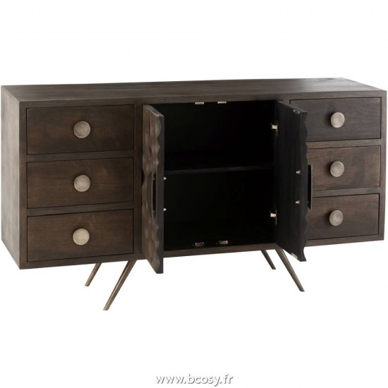 J-Line Armario Bajo Étnico 2 Puertas+6 Cajones Madera De Mango Marrón