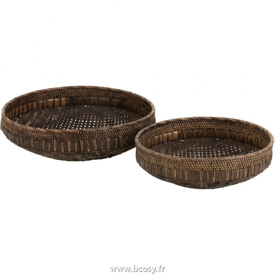 J Line Set De 2 Plat Rond Rotin Noir L50xB50xH14 cm Jline 15750 by Jolipa 15750