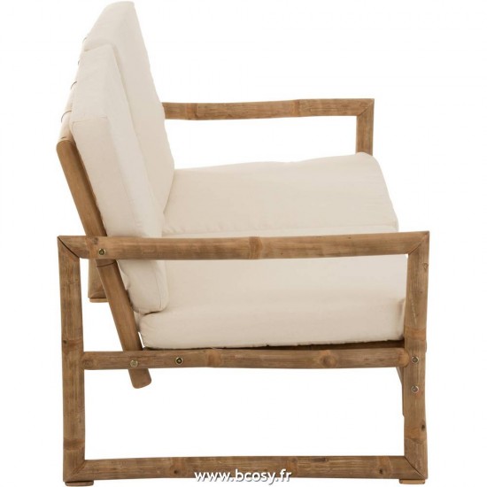 J-Line canapés fauteuils 2 deux personnes Jolipa Jline Fauteuil 2 Personnes Bambou Textile Naturel Blanc