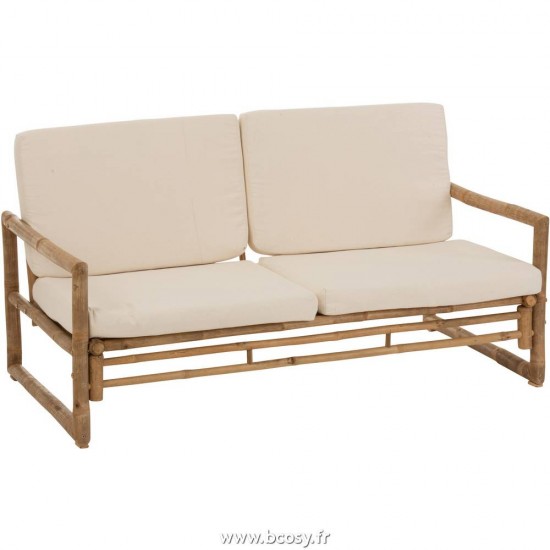 J Line Fauteuil 2 Personnes Bambou+Textile Naturel Blanc 160 Jline 1581 by Jolipa 1581