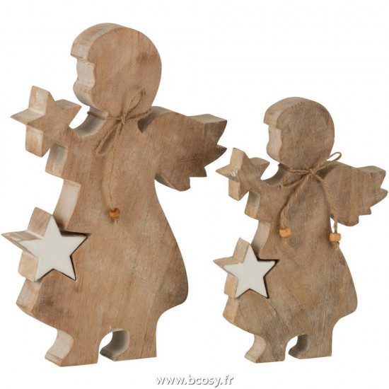 J-Line anges statuettes Jolipa J Line Jline Ange Etoile Bois De Manguier Blanc Wash Blanc Large