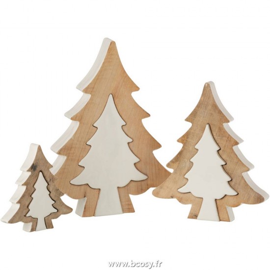 J-Line arbres sapins de noel sur pied Jolipa J Line Jline Sapin De Noel Puzzle Bois De Manguier Blanc Blanc Wash Large