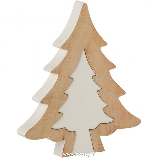 J Line Sapin De Noel Puzzle Bois De Manguier Blanc Blanc Wash Large L30xB26xH4 cm Jline 15908 by Jolipa 15908