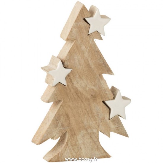 J-Line J Line arbres sapins de noel sur pied Jolipa Sapin De Noel Etoile Bois De Manguier Blanc Wash Blanc Medium.