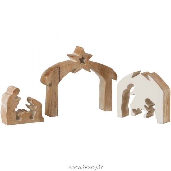 J-Line crèches de Noël Jolipa J Line Jline Creche Simple Bois De Manguier Blanc Blanc Wash Large