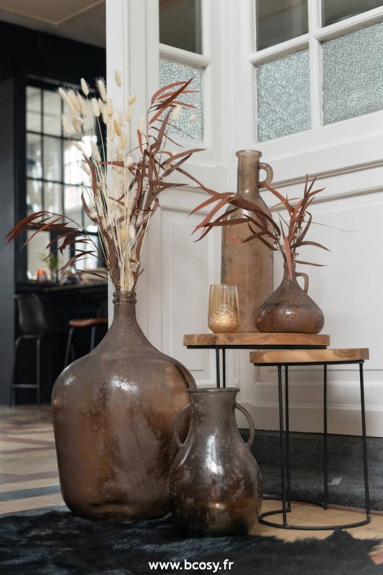 Jolipa J Line Jline Vase Bouteille 2 Anses Verre Vieux Rose