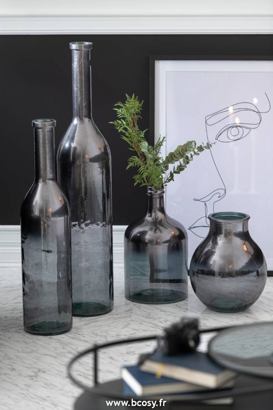 Jolipa J Line Jline Vase Bouteille Verre Metallique Gris Medium