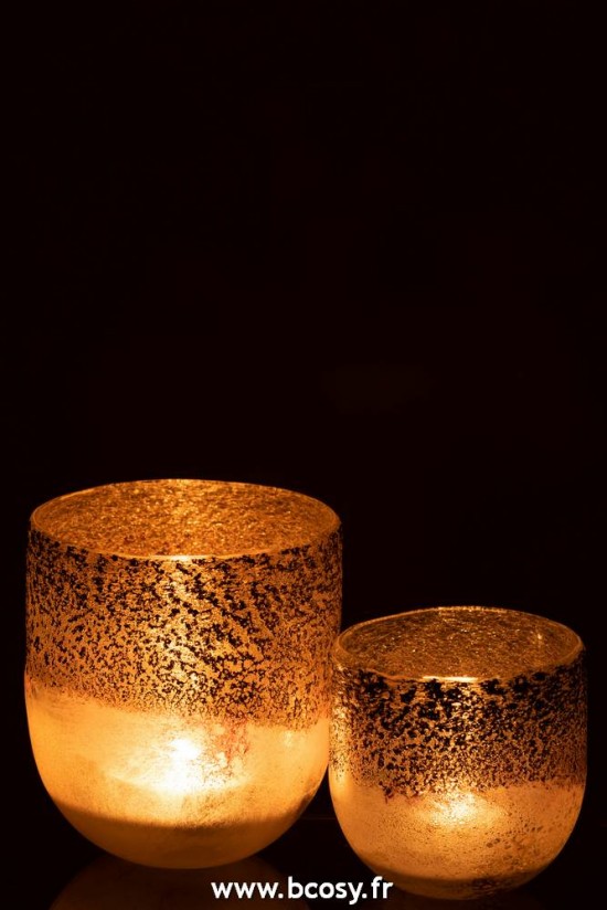 J-Line lanternes photophores J Line Photophore Milano Verre Gris Rose Large