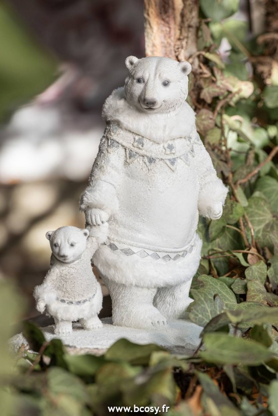 Jolipa J Line Jline Ours Polaire Main Dans La Main Resine Blanc Gris