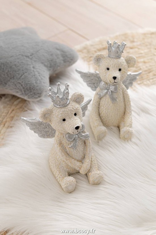 Jolipa J Line Jline Tirelire Ours Resine Couronne Blanc Gris Large Assortiment De 2