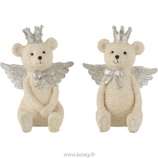 J Line Tirelire Ours Resine Couronne Blanc Gris Large L15xB13xH20 cm Jline 16591 by Jolipa 16591 Assortiment de 2 pcs