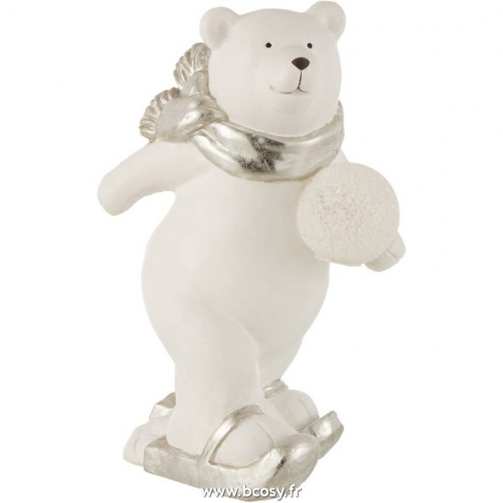 J Line Ours Polaire Led Debout Resine Blanc Argent Large L26xB19xH37 cm Jline 16595 by Jolipa 16595