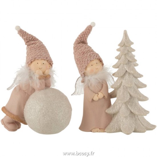 J Line Ange Boule + Arbre Resine Rose Large L21xB12xH27 cm Jline 16621 by Jolipa 16621 Assortiment de 2 pcs